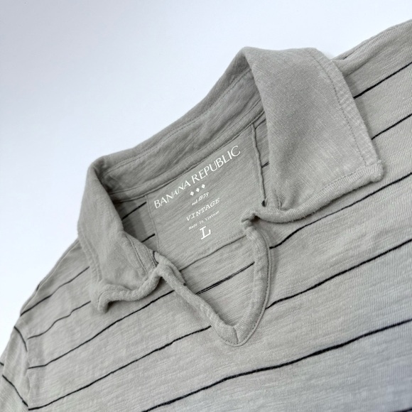 Banana Republic Men’s Vintage Slub Cotton Grey w/ Navy Stripes Polo Shirt Large - Picture 5 of 8